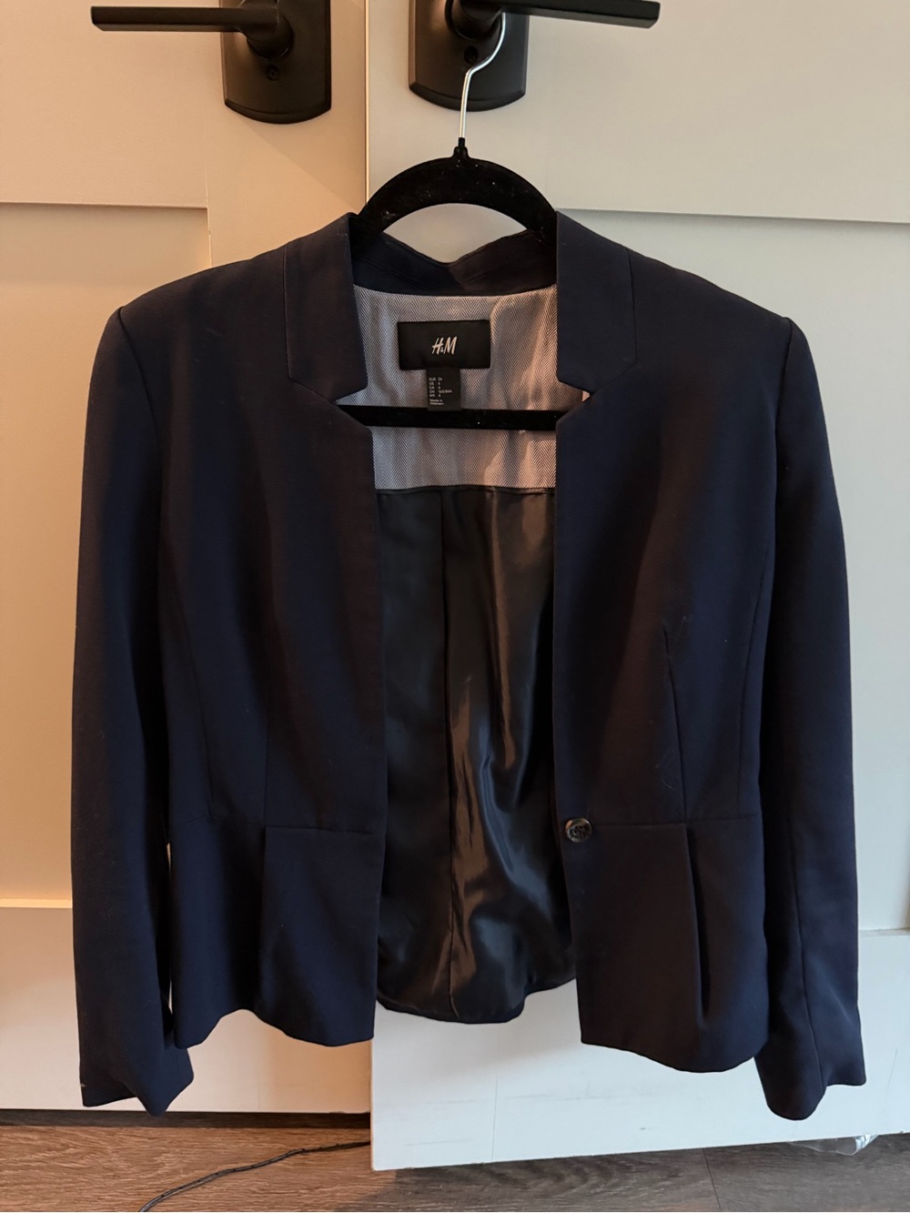 H&M Women's Dark Navy Collarless Single-Button Blazer